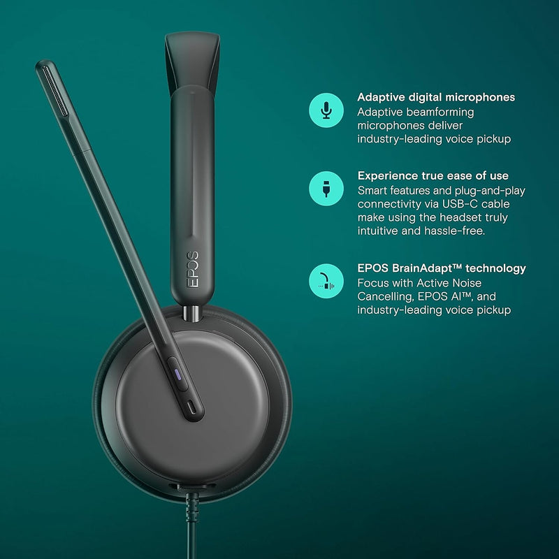 EPOS Impact 860T Active Noise Canceling Stereo Headset, USB-C, MT Certified (1001177)