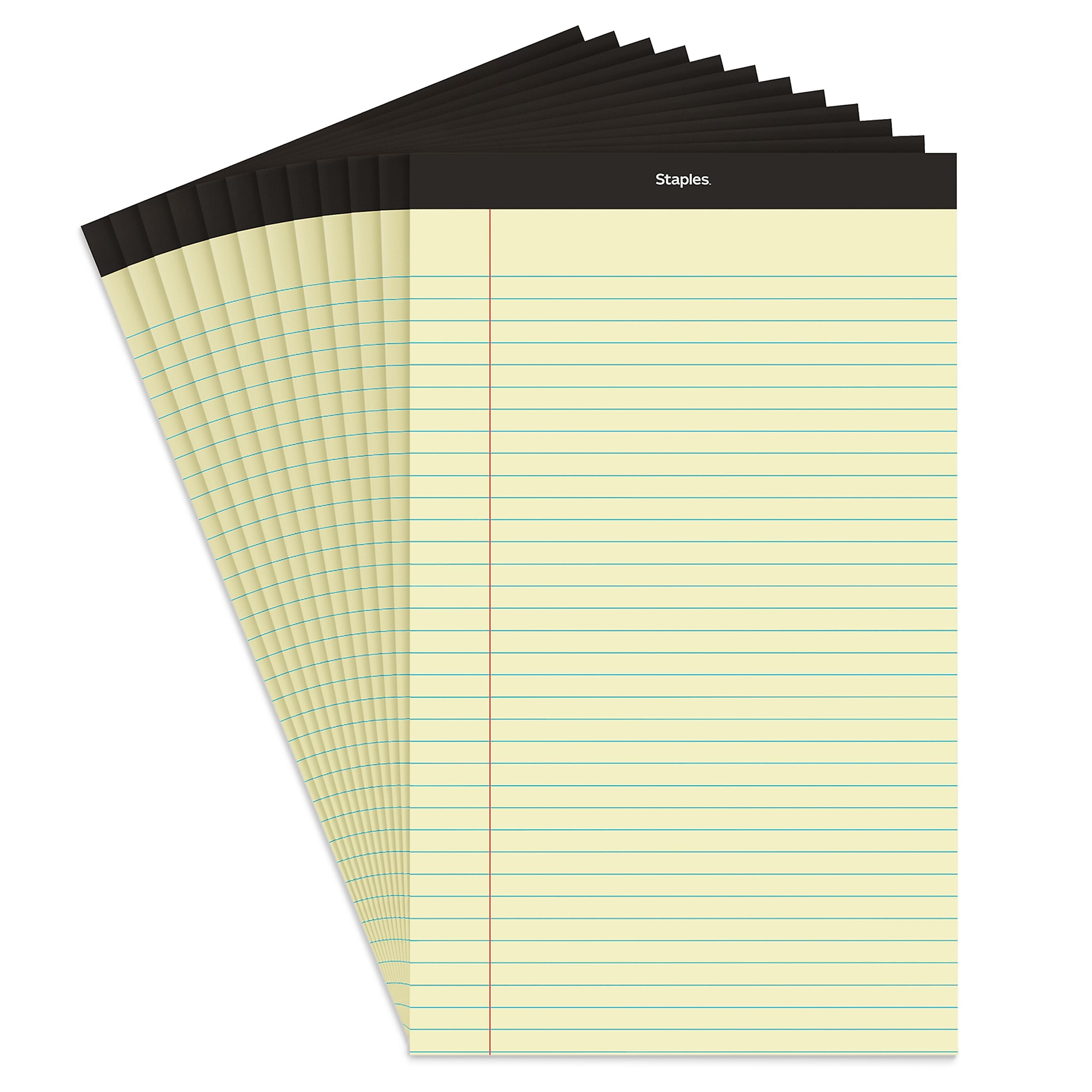 Staples Notepad, 8.5" x 13.12", Wide Ruled, Canary, 50 Sheets/Pad, Dozen Pads/Pack (ST57301)