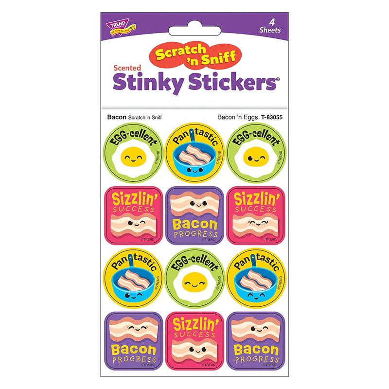 Trend Enterprises Bacon 'n Eggs Bacon Scent Scratch 'n Sniff Stinky Stickers, Multicolored, 48/Pack, 6/Packs/Bundle (T-83055-6)
