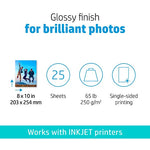 HP Advanced Photo Paper, Glossy, 8" x 10", 25 Sheets/Pack (6J777A)
