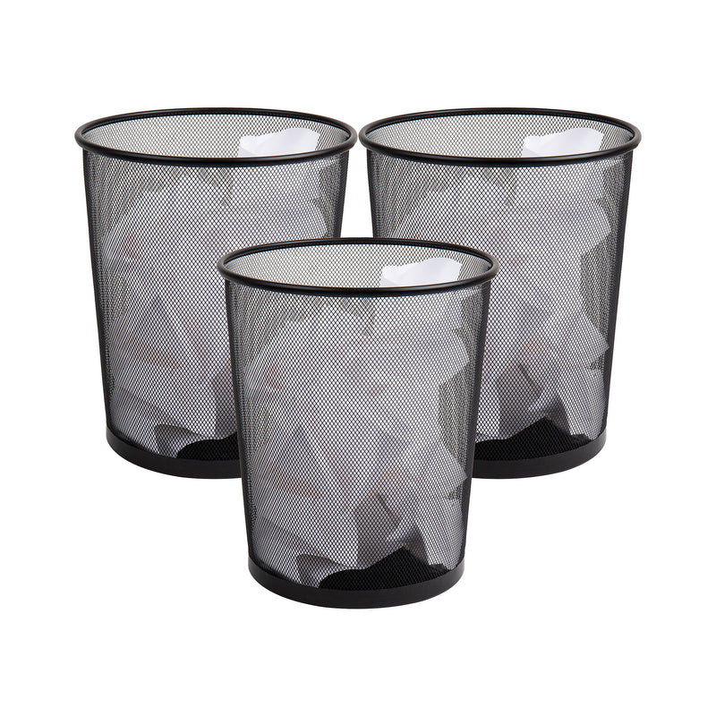 Mind Reader Metal Mesh Trash Can Without Lid, 4.5 Gallon, Black, 3/Pack (3CGARB-BLK)