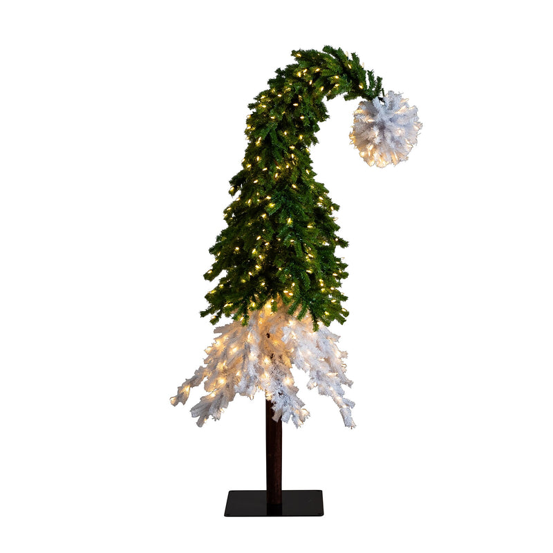 Nearly Natural 7-ft Holiday Green & White Santa’s Hat Christmas Tree with 500 LED lights and 1275 Bendable Branches (T4697)