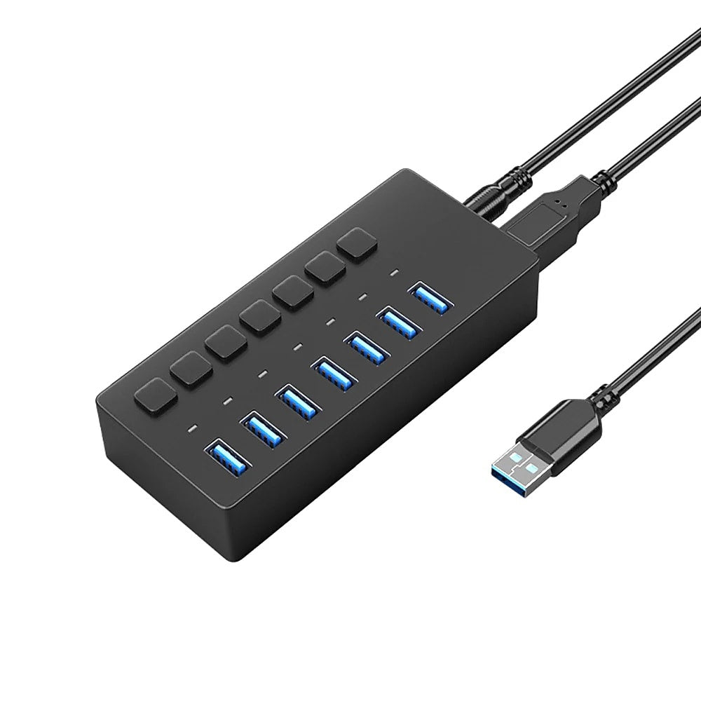 4XEM 7-Port USB 3.0 Power Switch Data Transfer Hub, Gray (4XH707)