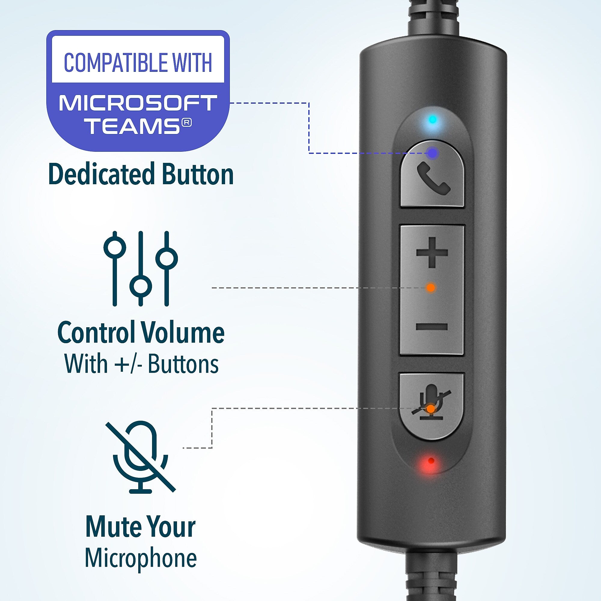 Delton 30Y MS Teams Noise-Canceling On-Ear Mono Computer Headset, USB Type-A & Type-C, Black (DWH30Y)