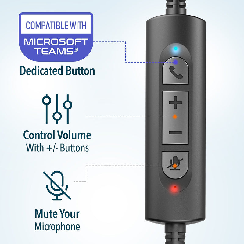 Delton 30Y MS Teams Noise-Canceling On-Ear Mono Computer Headset, USB Type-A & Type-C, Black (DWH30Y)