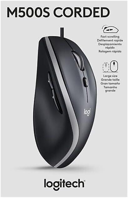 Logitech M500s Advanced Ergonomic Optical USB Mouse, Black (910-007476)