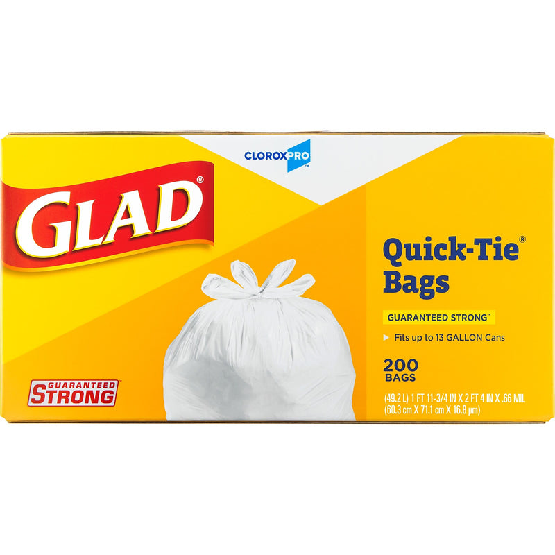 Glad Quick-Tie Tall Kitchen Trash Bags, 13 Gallon, 200/Box (15931)