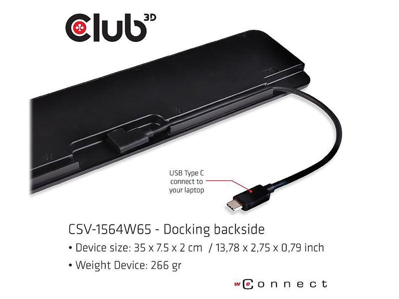 Club 3D Triple Display Charging Docking Station with 65W Power Supply (CSV-1564W65)