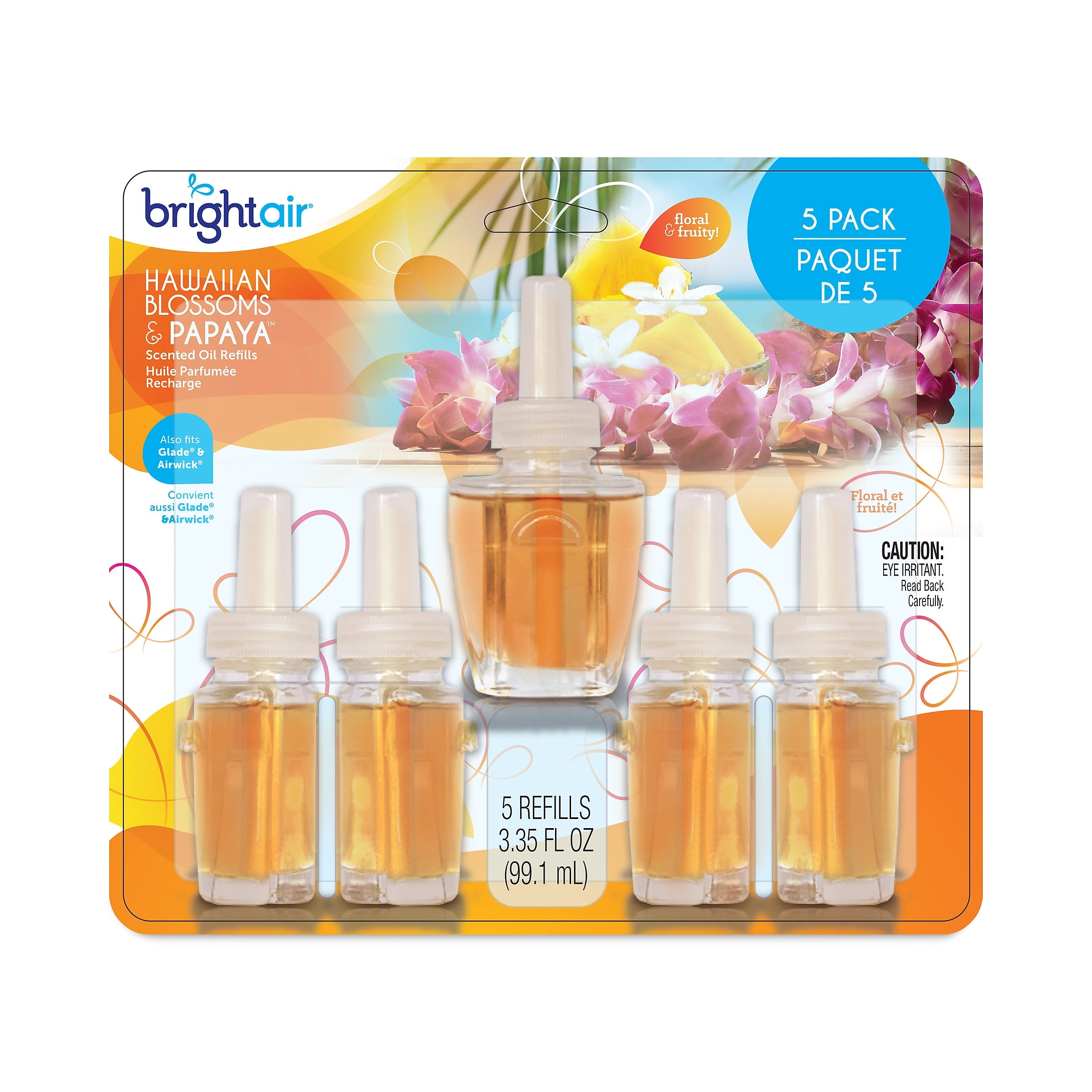 Bright Air Electric Scented Oil Air Freshener Refill, Hawaiian Blossoms and Papaya, 0.67 oz., 5/Pack (BRI900668)