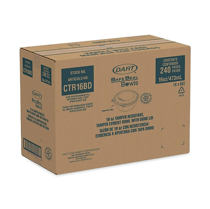 Dart SafeSeal Polyethylene Bowls, 16 fl oz, Clear, 240 Pieces/Carton (DCCCTR16BD)