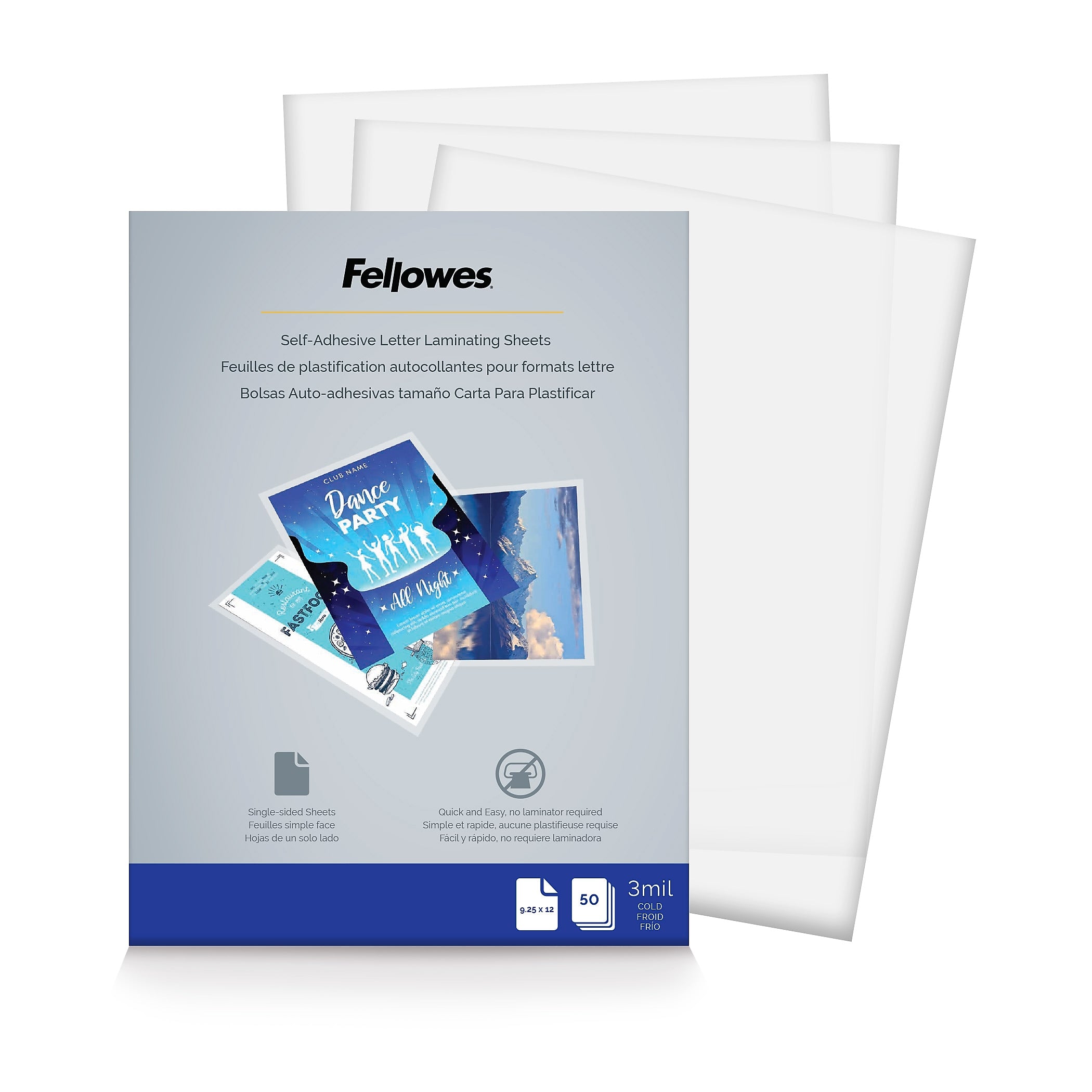 Fellowes Self-Adhesive Laminating Sheets, Letter Size, 9" x 12", 50/Pack (5221502)