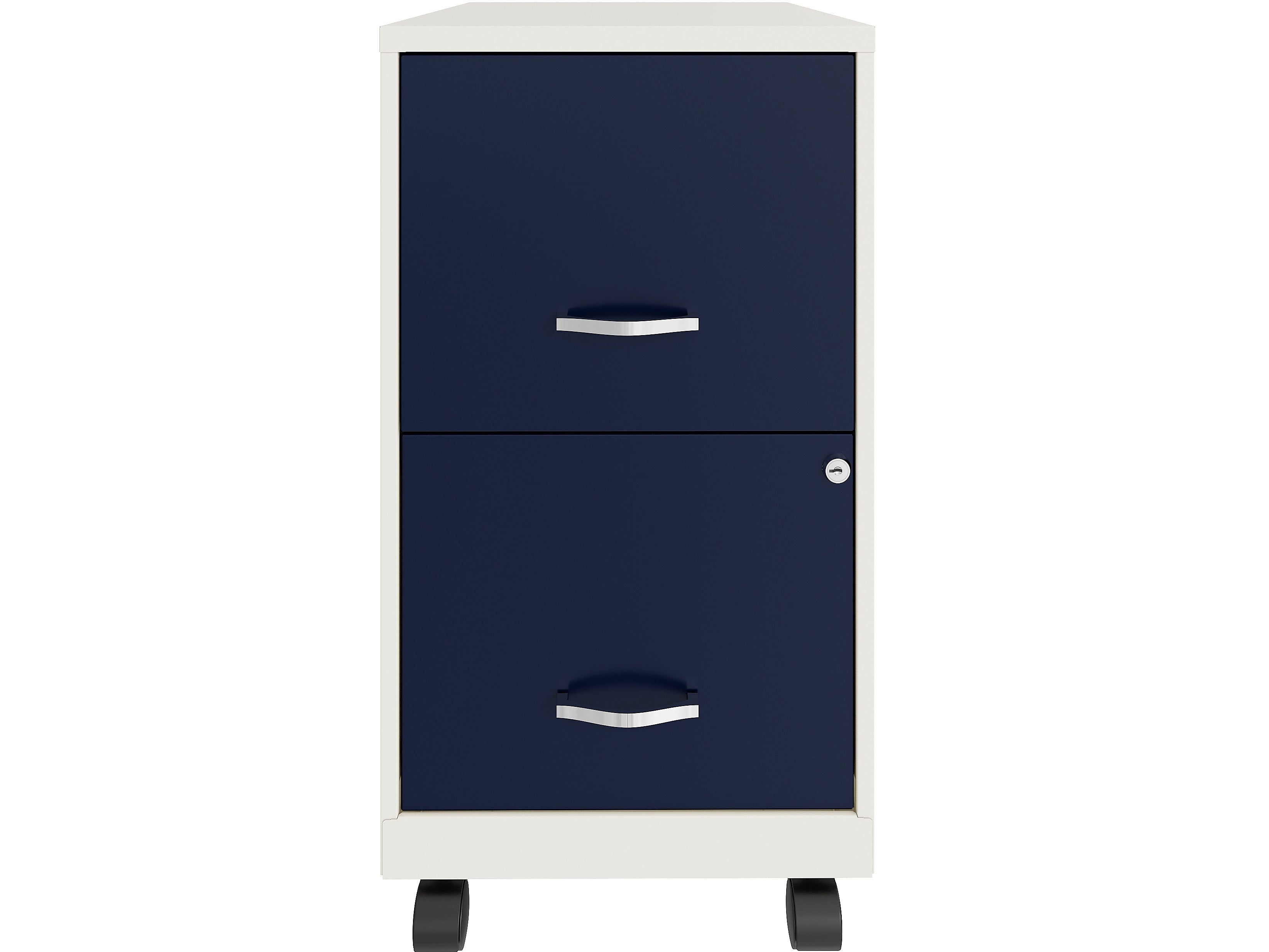 Space Solutions SOHO Smart File 2-Drawer Mobile Vertical File Cabinet, Letter Size, Lockable, Pearl White/Navy (25335)