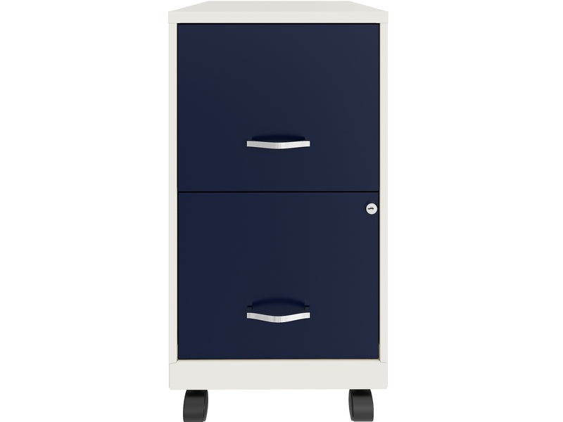 Space Solutions SOHO Smart File 2-Drawer Mobile Vertical File Cabinet, Letter Size, Lockable, Pearl White/Navy (25335)