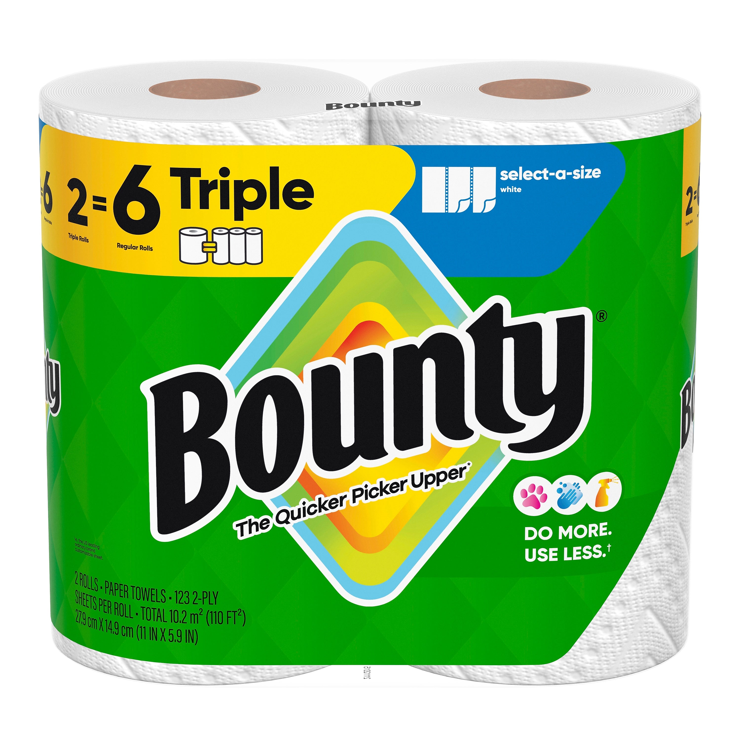Bounty Select-A-Size Triple Roll Paper Towels, 2-Ply, 123 Sheets/Roll, 2 Rolls/Pack (06133)