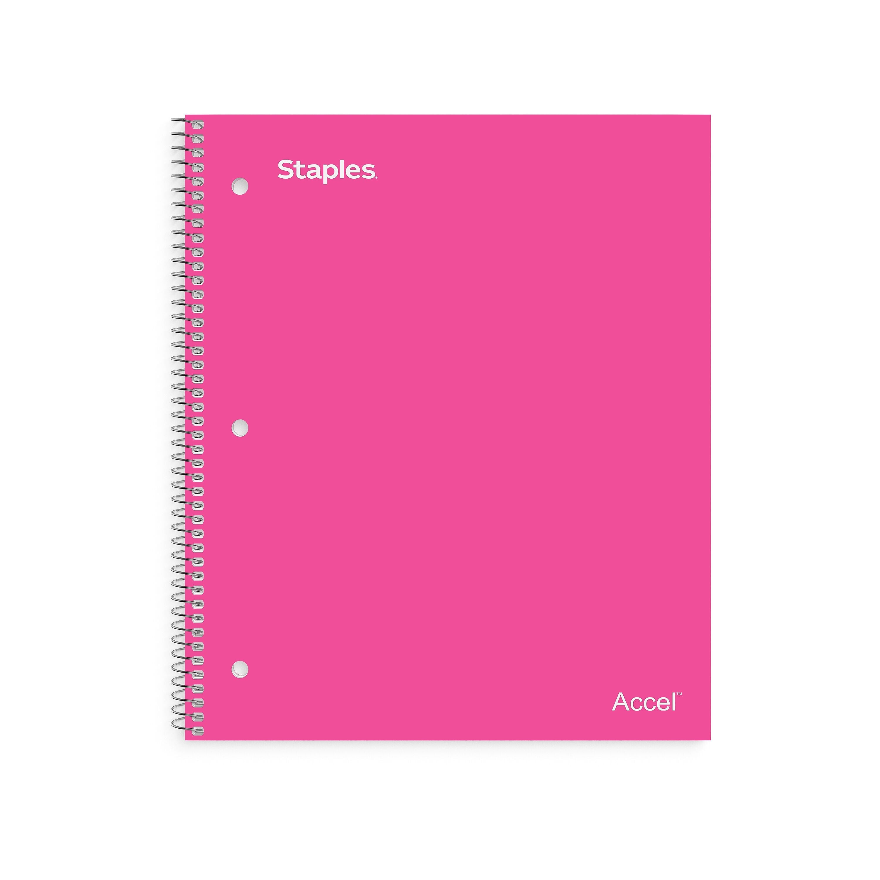 Staples Premium Poly 1-Subject Notebook, 8.5" x 11", College Ruled, 100 Sheets, Pink (ST51448D)