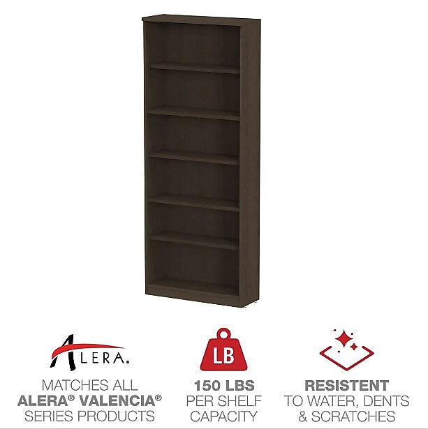 Alera Valencia Series Bookcase, Six-Shelf, 31 3/4w X 14d X 80 3/8h, Espresso (ALEVA638232ES)