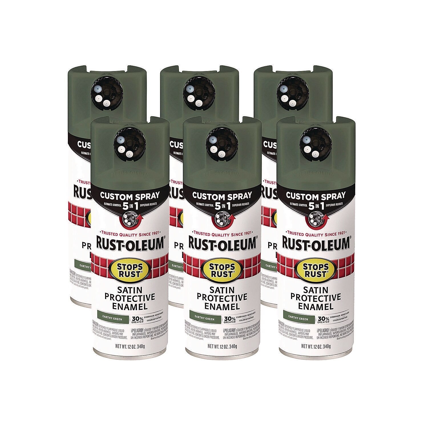 Rust-Oleum Stops Rust Protective Enamel Spray Paint, Satin Earthy Green, 12 oz., 6/Carton (383421)