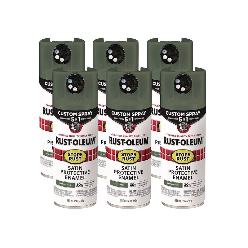 Rust-Oleum Stops Rust Protective Enamel Spray Paint, Satin Earthy Green, 12 oz., 6/Carton (383421)