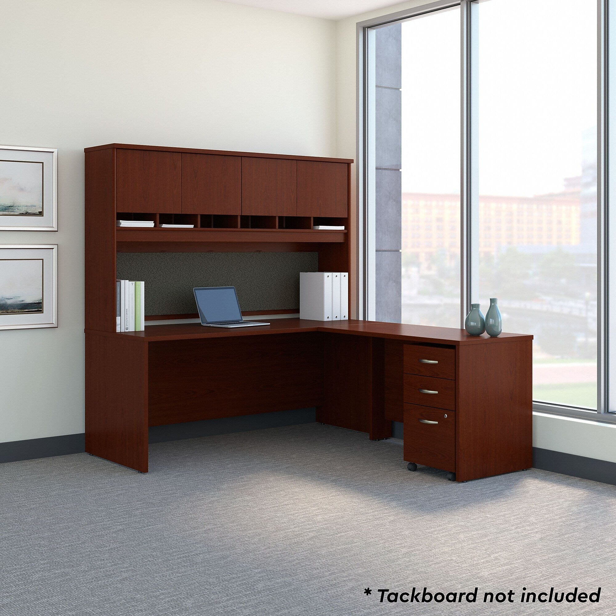 Bush Business Furniture Westfield 72W L Shaped Desk with Hutch and Mobile File Cabinet, Mahogany (SRC0018MASU)