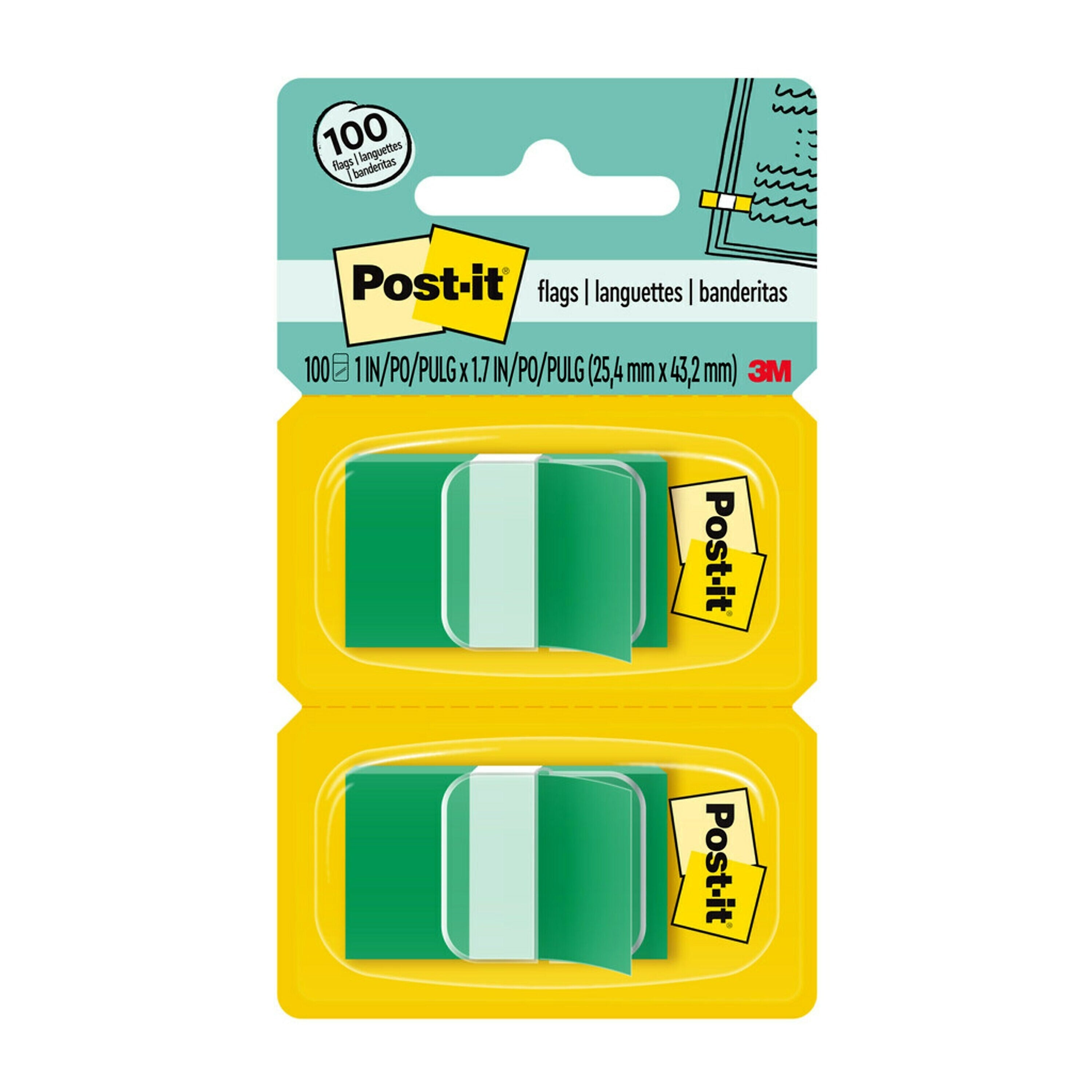 Post-it Flags, 1", Green, 100 Flags/Pack (680-GN2)