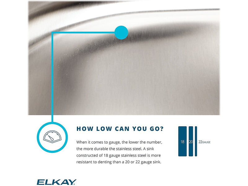 Elkay Lustertone Classic Single-Bowl Undermount Sink, 18.5" x 30.5" x 5.38", Stainless Steel, Lustrous Satin (ELUHAD281655)