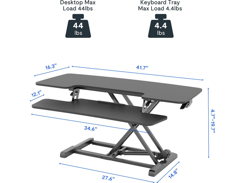 FlexiSpot M7 Series 42"W Manual Rectangular Adjustable Standing Desk Converter, Black (M7-E-42B)