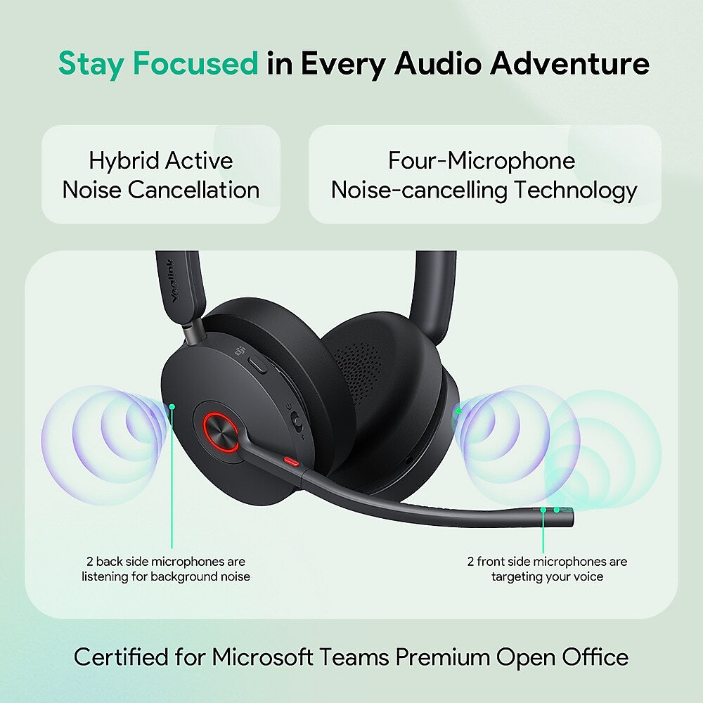 YeaLink BH74 USB-A/USB-C Bluetooth Stereo Phone & Computer Headset, MT Certified (1208678)