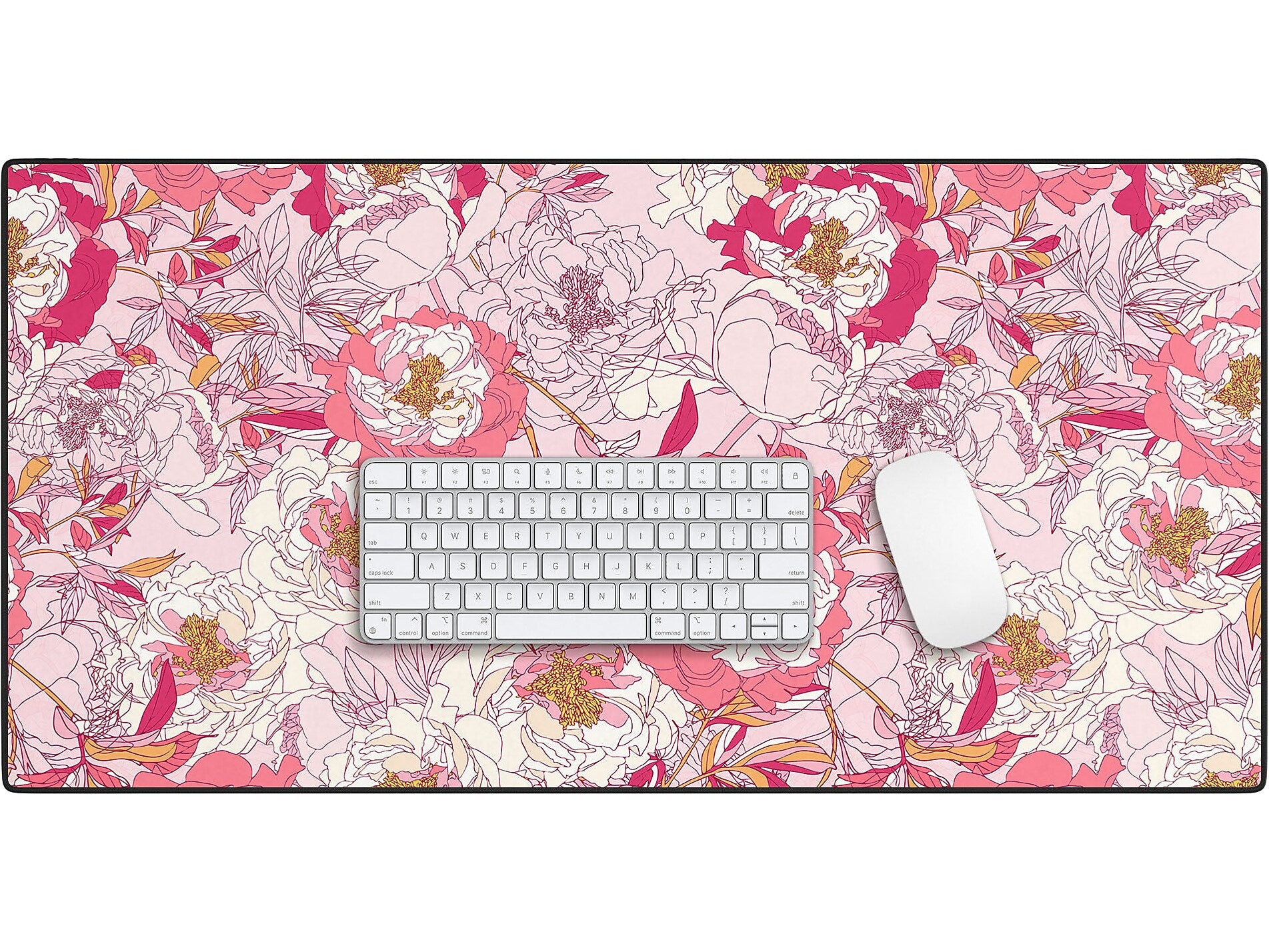 DENY Designs Pink Flowers of Peonies by Showmemars Anti-Slip Polyester Desk Pad, 15.5" x 31.5", Multicolor (84023-DSKMAT)