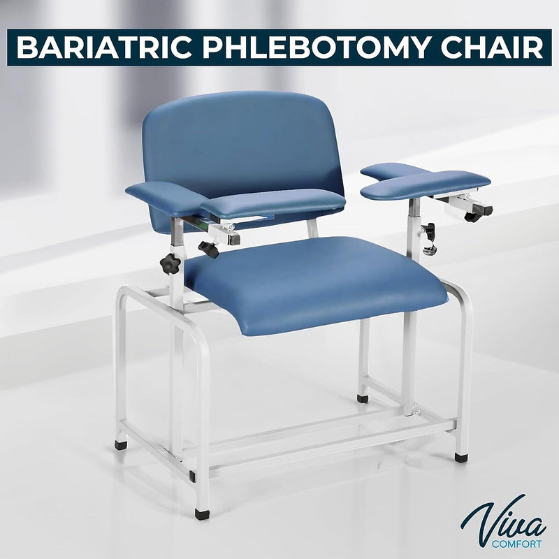 Viva Comfort Extra Wide Adjustable Bariatric Phlebotomy Blood Drawing Chair, 500 lbs. Capacity, Blue (ADI997-01-BLU-HD-MK)