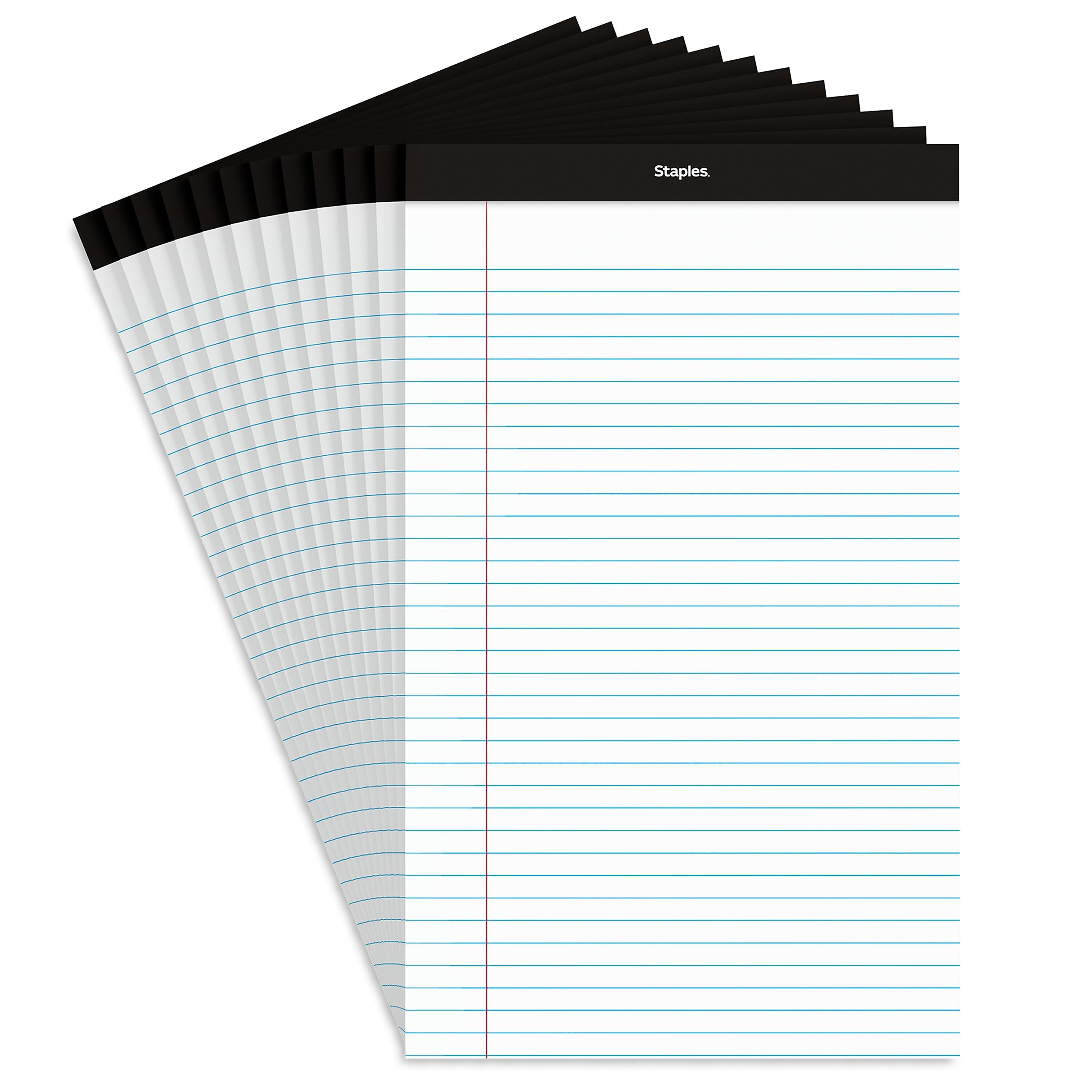 Staples Notepads, 8.5" x 14" (legal), Wide Ruled, White, 50 Sheets/Pad, Dozen Pads/Pack (ST57342)
