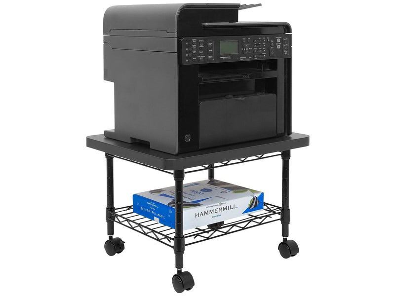 Mount-It! 2-Shelf Laminate/Steel Mobile Printer Stand with Dual Wheel Casters, Black (MI-7857)