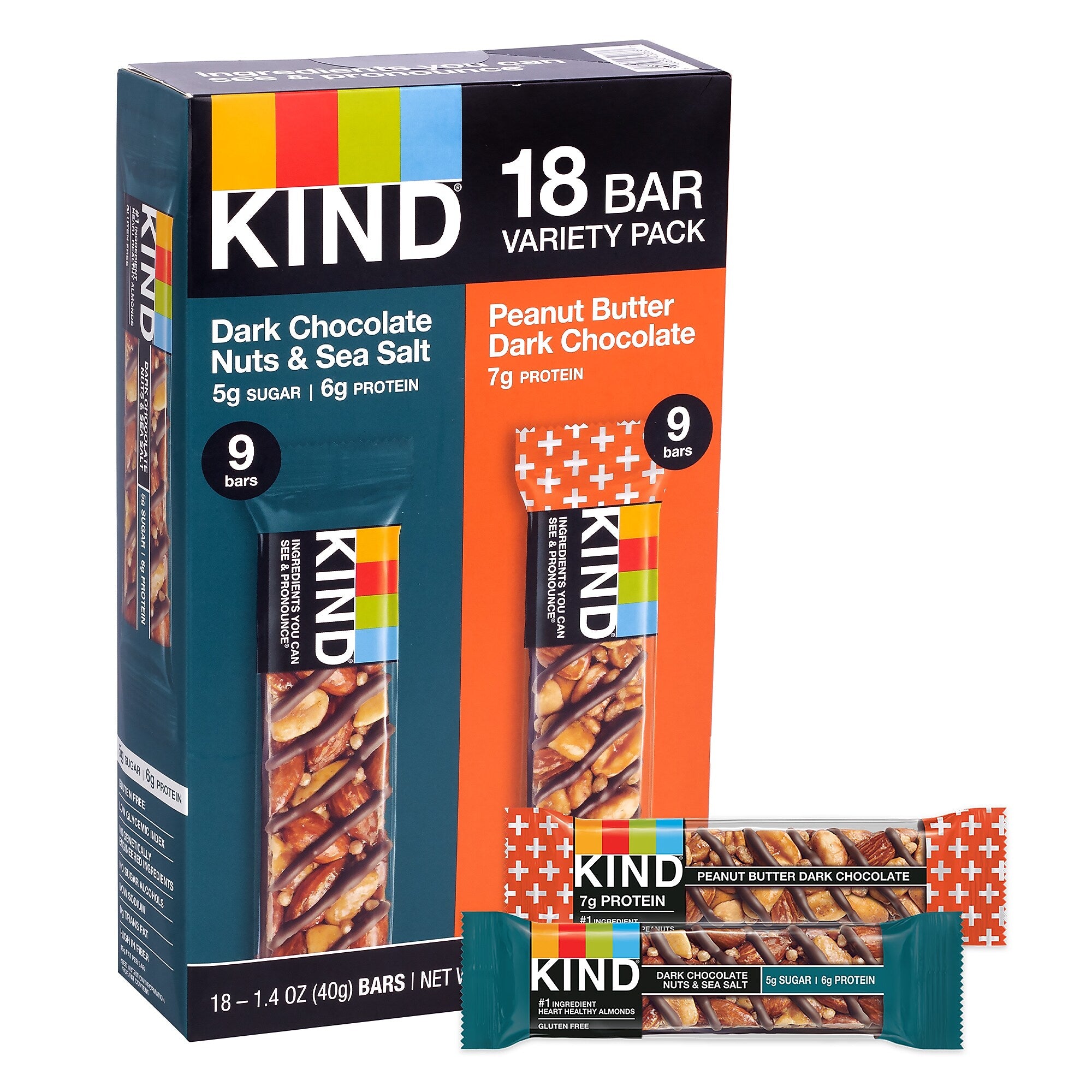 KIND Dark Chocolate Nuts & Sea Salt and Peanut Butter Dark Chocolate Variety Pack, 1.4 oz., 18/Pack (220-02414)