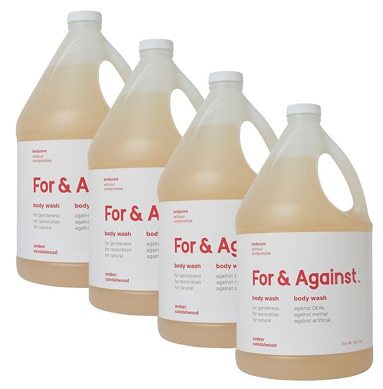 For & Against Body Wash, Amber Sandalwood Scent, 128 oz., 4 Gallons/Case (FNA300)