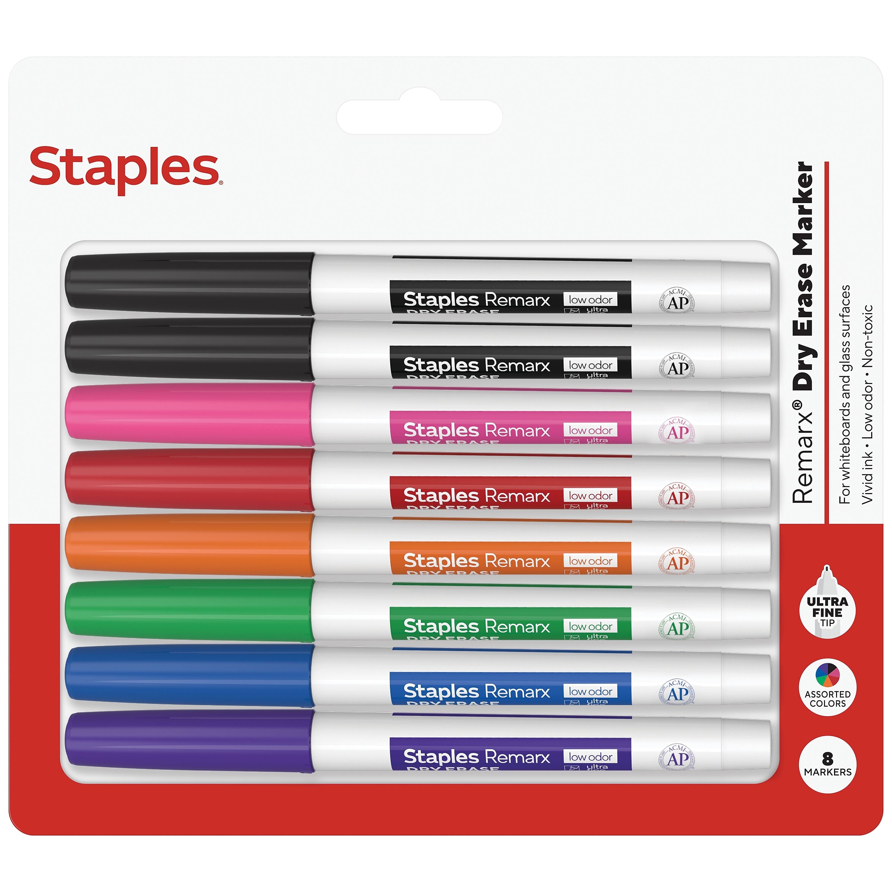 Staples Remarx Dry Erase Marker, Ultra Fine Tip, Assorted, 8/Pack (ST62958)