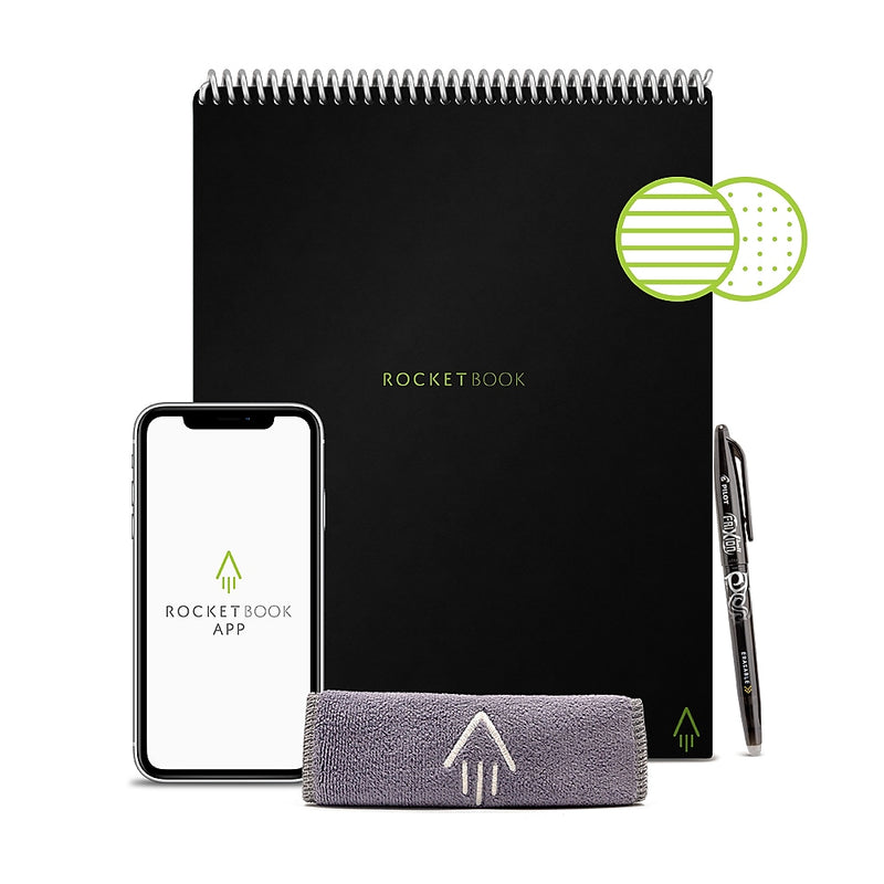 Rocketbook Flip Reusable Smart Notepad, 8.5" x 11", Lined & Dot Grid Ruled, 32 Sheets, Black (FLP-L-RC-A)