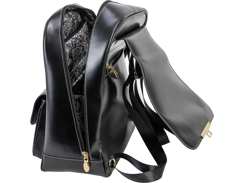 McKlein KENDALL Leather Laptop Backpack, Small, Black (99535)