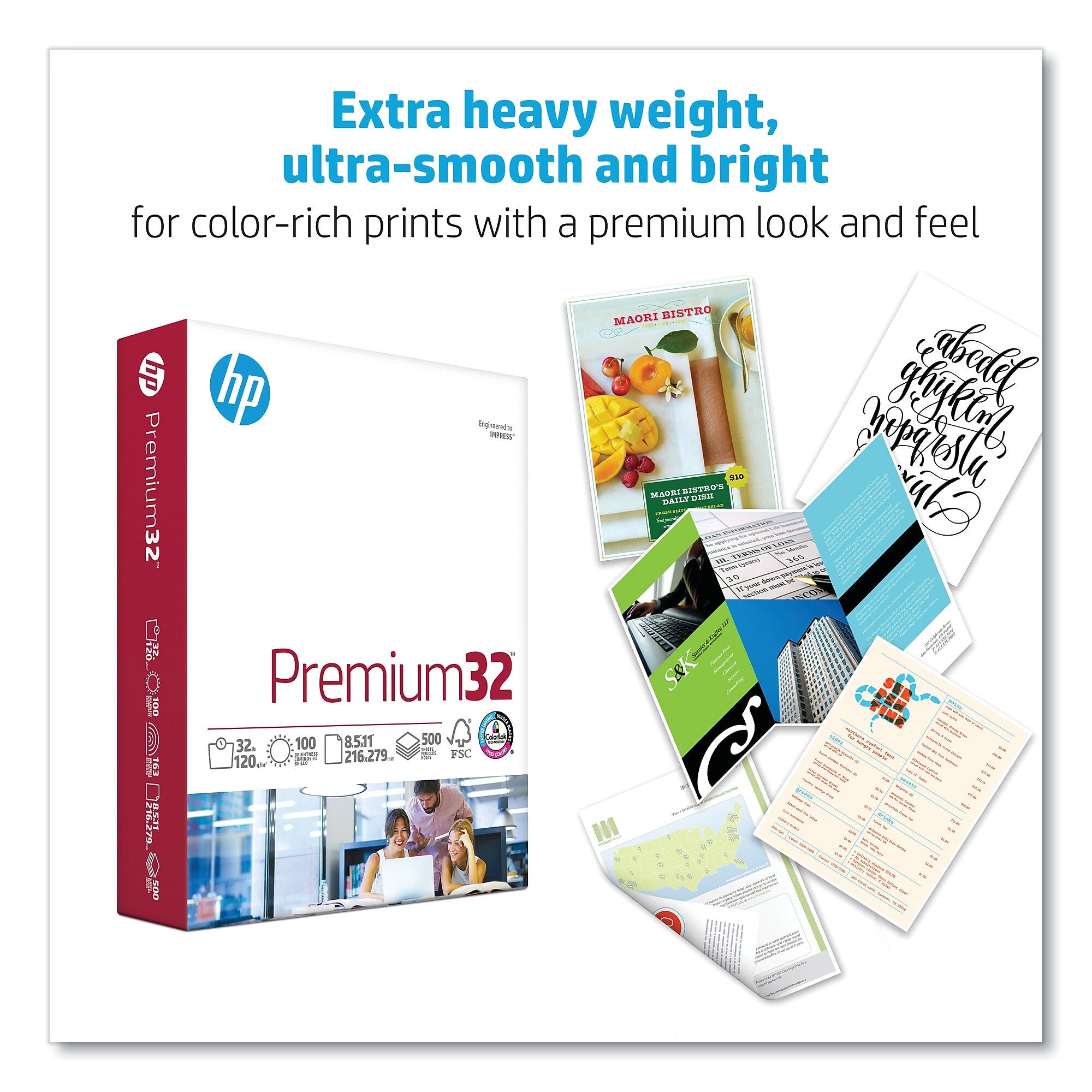 HP Papers Premium32, 100 Bright, 32 lb Bond Weight, 8.5 x 11, Extra Bright White, 250 Sheets/Ream, 6 Reams/Carton
