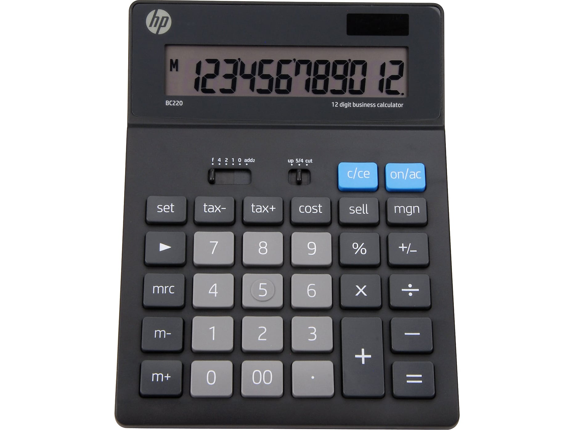 HP BC220 12-Digit Battery/Solar Powered Basic Calculator, Black/Gray (91075R)