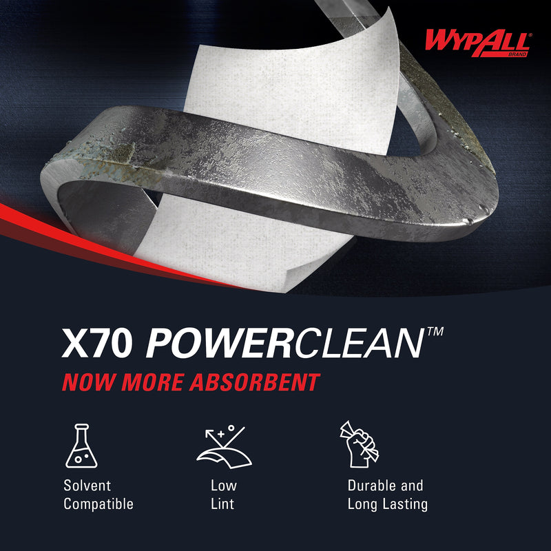 WypAll PowerClean X70 Cloths, 14.9" x 16.6", White, 300 Sheets/Box (41100)