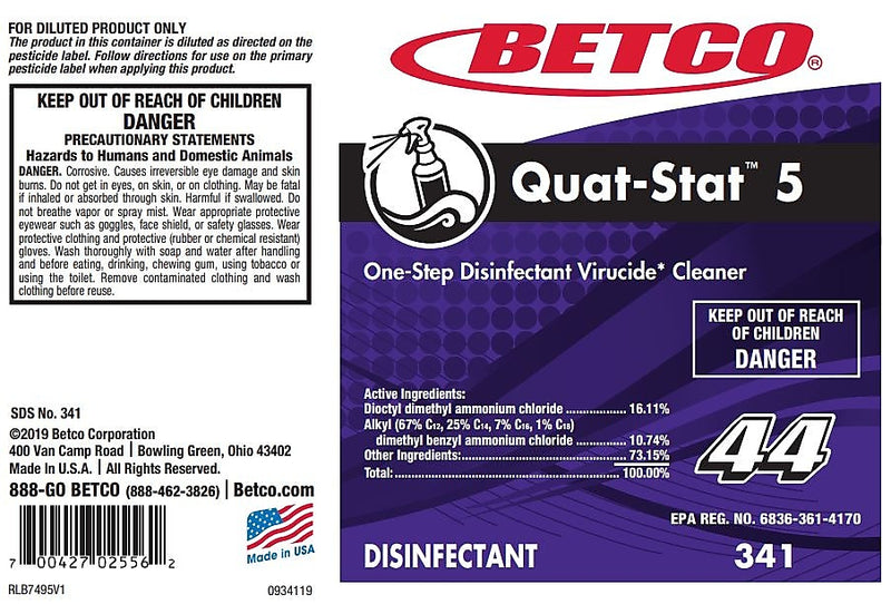 Betco Quat-Stat 5 Secondary Label, 24/Pack (3419090)
