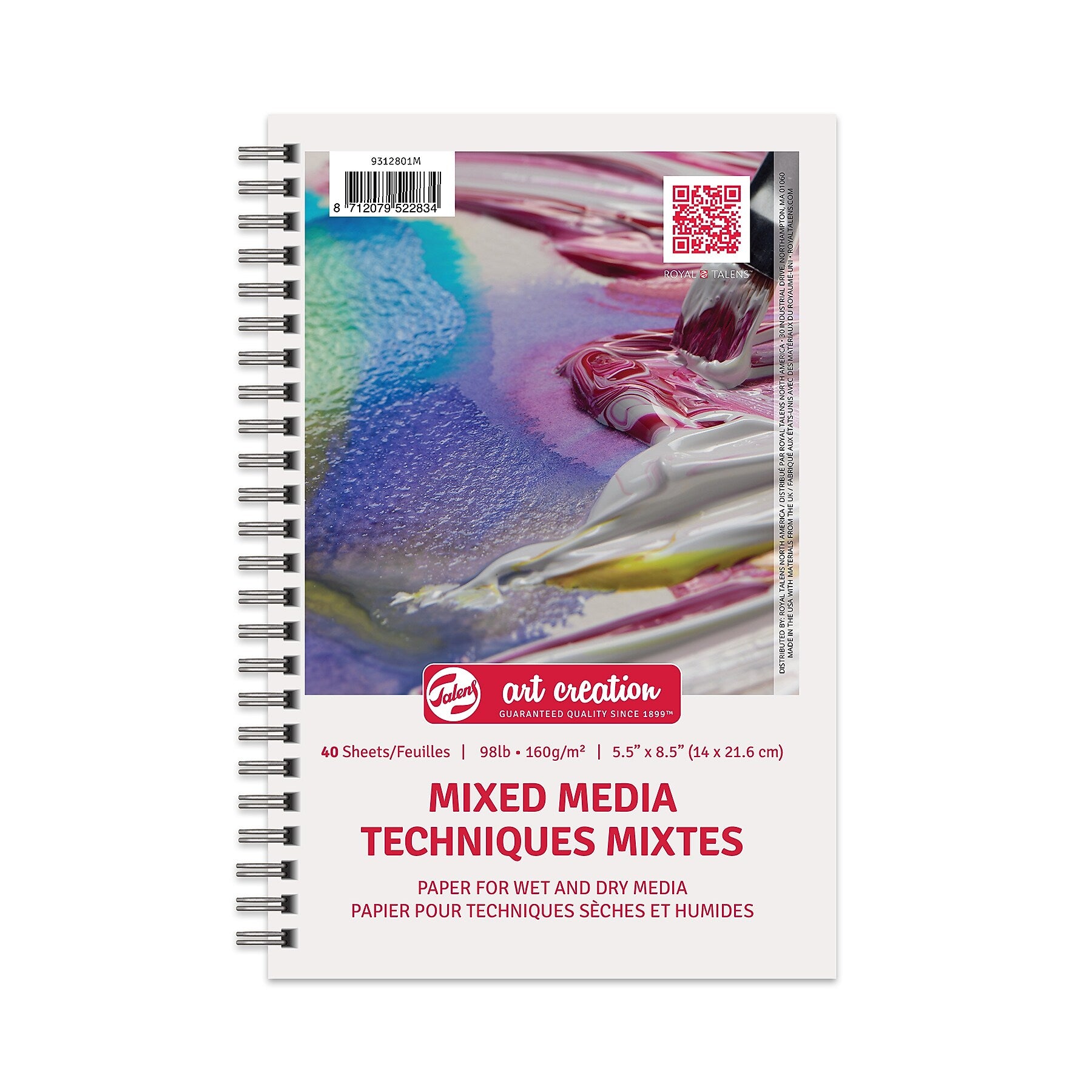 Talens Art Creation 5.5" x 8.5" Spiral Bound Mixed Media Sketch Pad, 40 Sheets/Pad, 3/Bundle (TLN9312801M-3)
