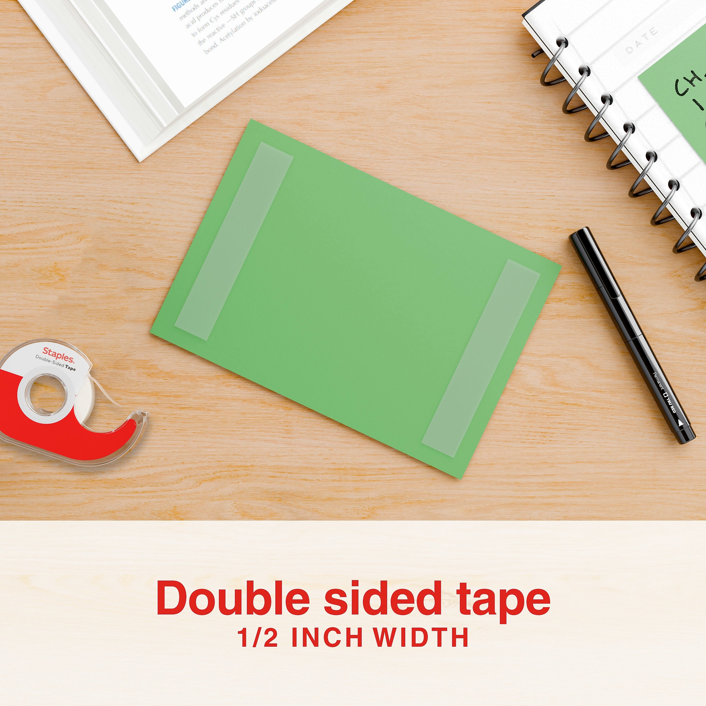 Staples Double-Sided Tape with Dispenser, 1/2" x 13.8 yds., 3/Pack (ST62848)