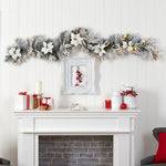 Nearly Natural 6-ft Flocked Poinsettia and Berry Artificial Christmas Garland with 50 Warm White LED Lights (W1312)