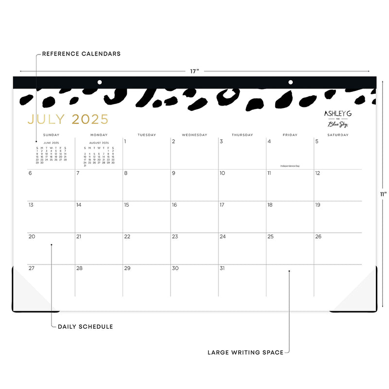 2025-2026 Blue Sky Ashley G Leopard 11" x 17" Academic Monthly Desk Pad Calendar, Black/White (149048-A26)