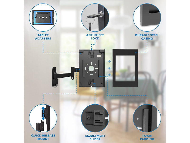 Mount-It! Adjustable Anti-Theft iPad Wall Mount with Swing Arm, Black (MI-3774B_G10)