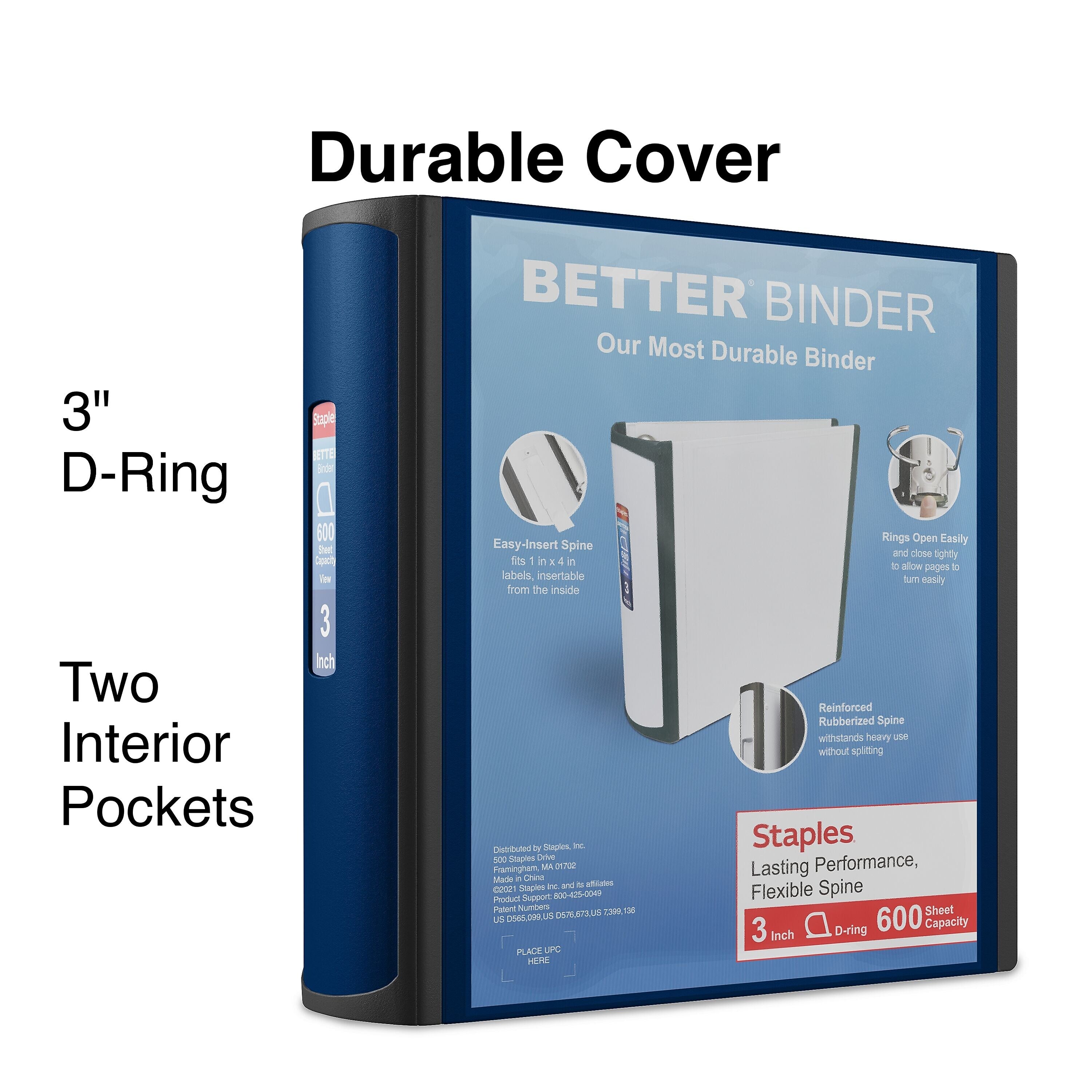 Staples 3" 3-Ring Better Binder, D-Ring, Blue (ST55889-CC)