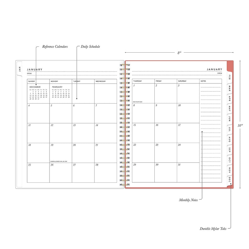 2026 Blue Sky Bespoke Letterpress Pomegranate Blush 8" x 10" Calendar Year Monthly Planner, Faux Leather Cover (156221)