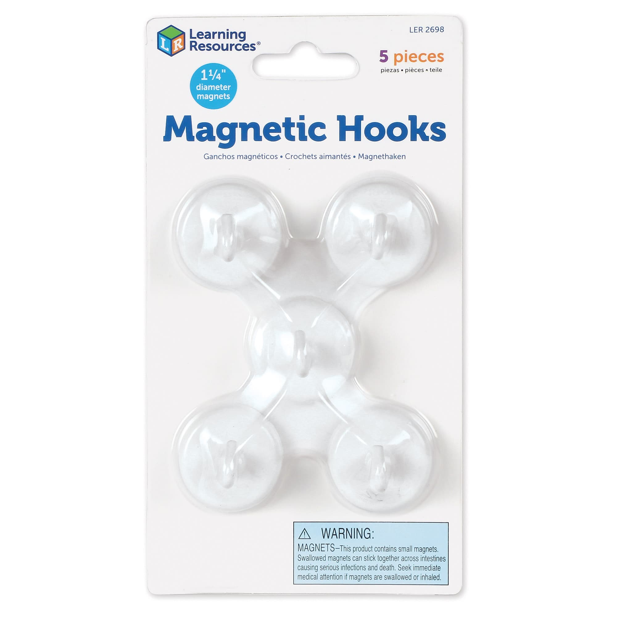 Learning Resources Magnetic Hooks, Strong Magnetic Hooks, White, Set of 5 (LER2698)