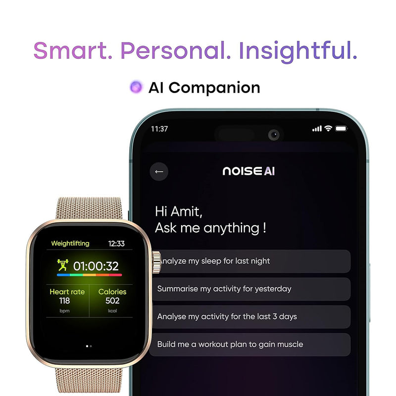 Noise Pro 6 Intelligent AI Smart Watch, Rose Gold (NSW-435RG)