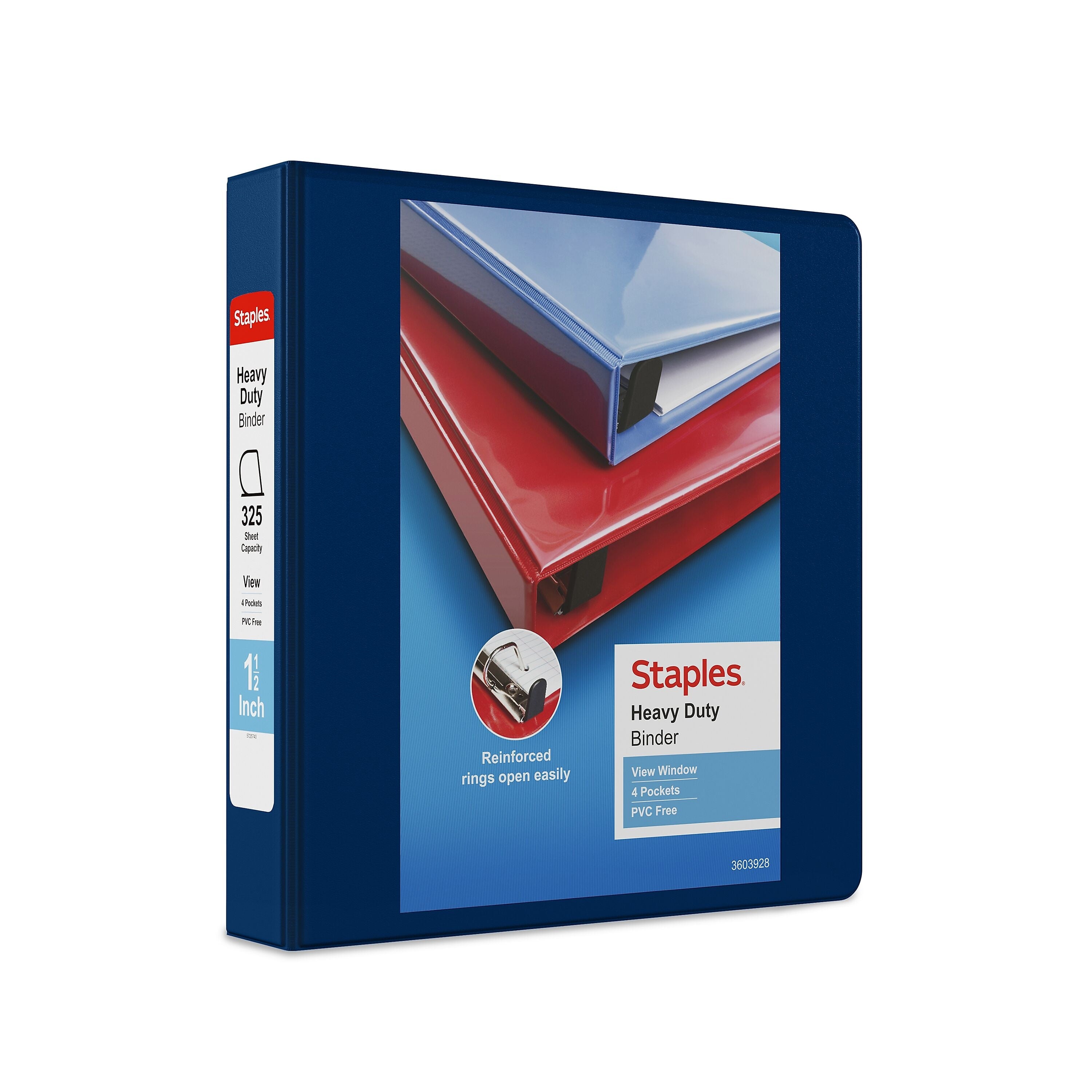 Staples Heavy Duty 1 1/2" 3-Ring View Binder, D-Ring, Blue (ST56269-CC)